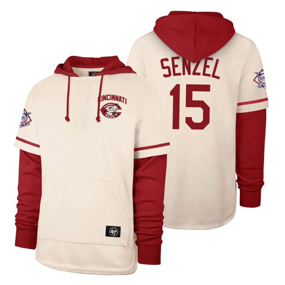 Men Cincinnati Reds #15 Senzel Cream 2021 Pullover Hoodie MLB Jersey